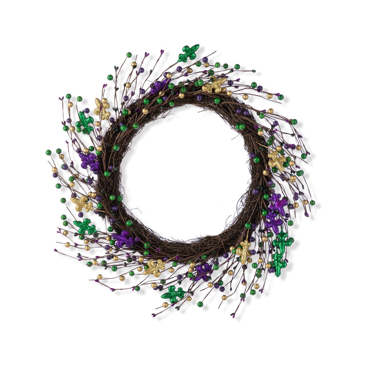 Glitzhome® 20" Mardi Gras Berry & Fleur-de-Lis Wreath
